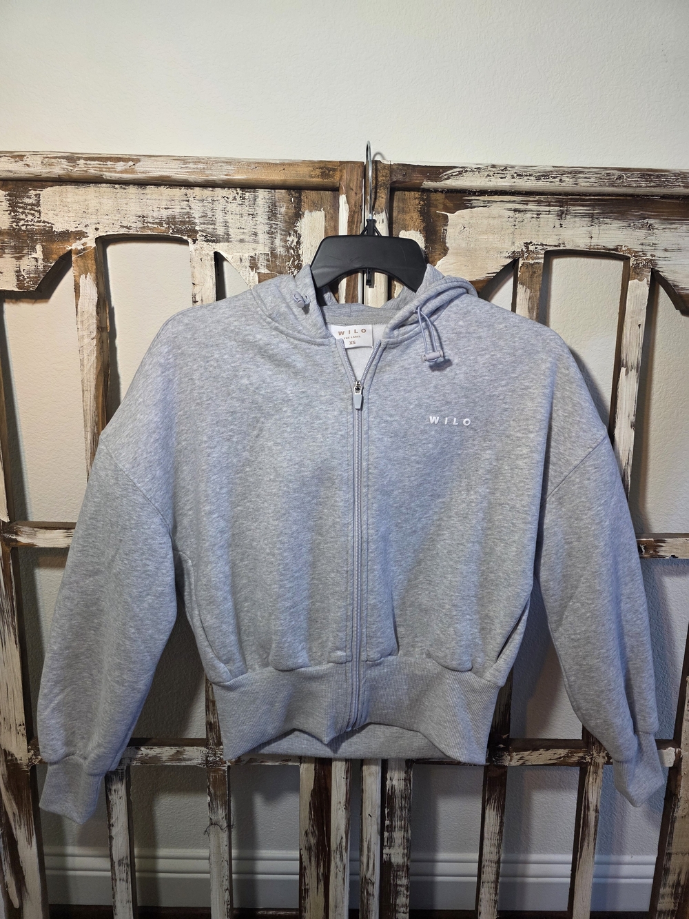 NWT Wilo The Label Brushed Fleece Crop Zip Hoodie in Heather Grey